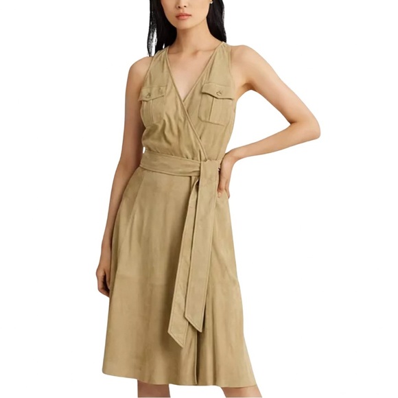 Lauren Ralph Lauren Black Label Women’s Tan Suede Fit & Flare Dress Size 12 - Picture 1 of 15